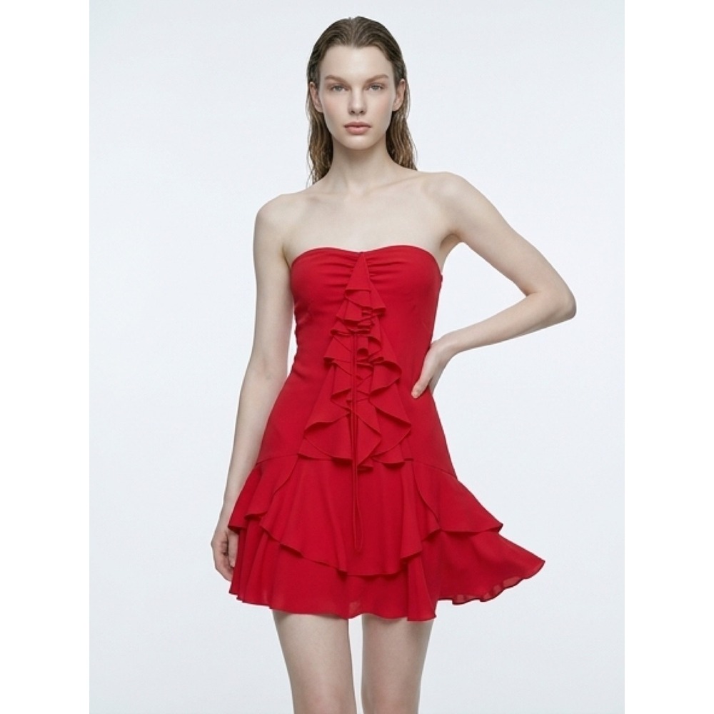 Express Conscious Edit Red Strapless Ruffle Tiered Mini Dress Size 12
